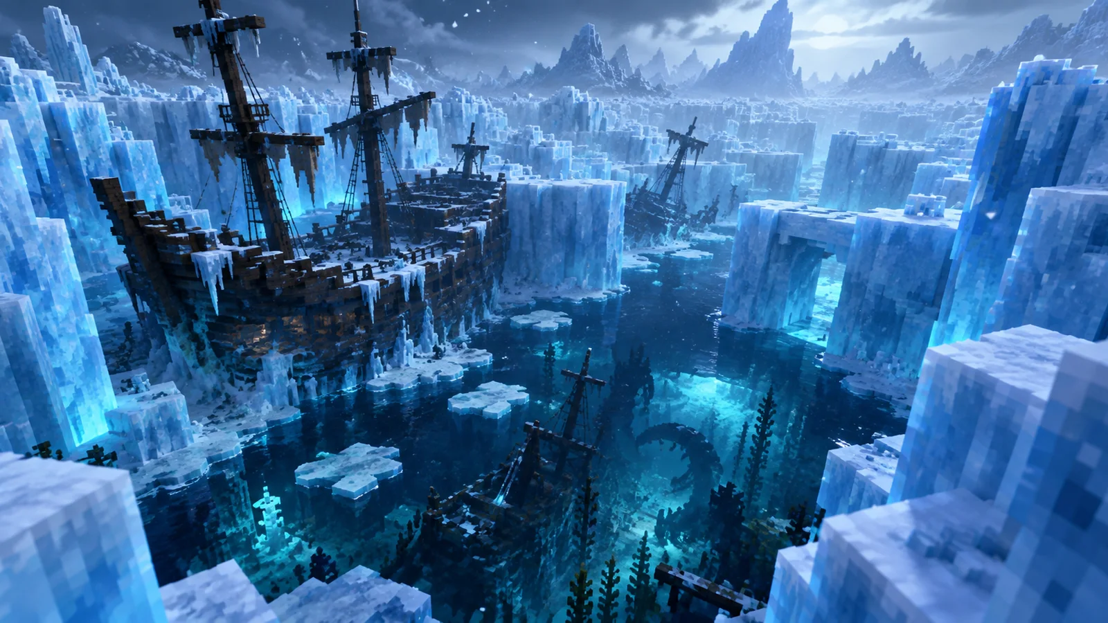 Aquamirae Mod Ice Maze and Ship Graveyard gameplay scene